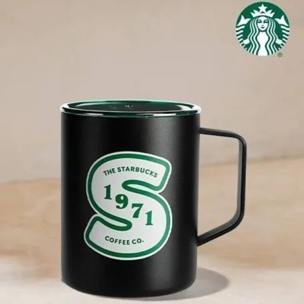 NWT Starbucks 1971 Heritage Limited Edition 16oz SS Black & Green Mug with Lid